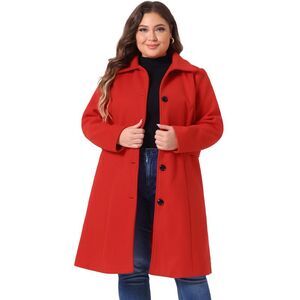 Plus Size Single Breasted Belted Winter Long Coat Red